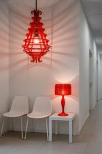 1x Vintage transparant rode design kroonluchter hanglamp, Ophalen, Kunststof, 50 tot 75 cm, 1x Vintage transparant rode design kroonluchter hanglamp