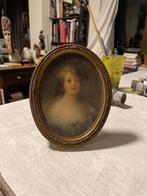 19e eeuwse miniatuur portret dame olie schilderij, Ophalen of Verzenden