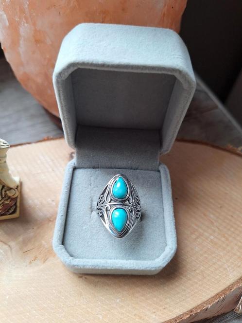 Sierlijke zilveren turkoois ring te koop, Sieraden, Tassen en Uiterlijk, Ringen, Nieuw, 17 tot 18, Blauw, Zilver, Ophalen of Verzenden