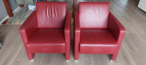 2 rode leren Look Line fauteuils model 770, Huis en Inrichting, Fauteuils, Gebruikt, Leer, 50 tot 75 cm, Minder dan 75 cm, Ophalen