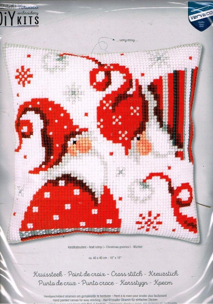 Cado vervaco borduurpakket kussen, kerstkabouters, Hobby en Vrije tijd, Borduren en Borduurmachines, Nieuw, Borduurpakket, Handborduren