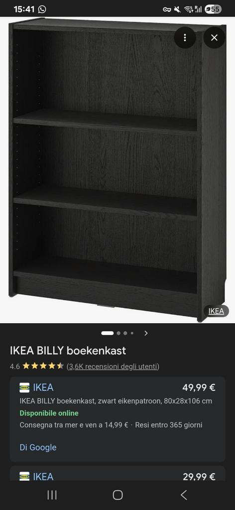 IKEA Billy boekenkast - Zwart, goede staat, Huis en Inrichting, Kasten | Boekenkasten, Zo goed als nieuw, 50 tot 100 cm, 200 cm of meer