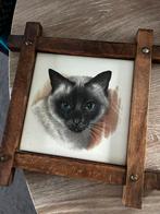 Tegel tegeltje siamese kat frame lijst, Ophalen of Verzenden