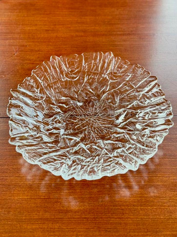 Vintage schaal helder glas ijsstructuur retro/Scandinavisch, Antiek en Kunst, Antiek | Glas en Kristal, Ophalen of Verzenden