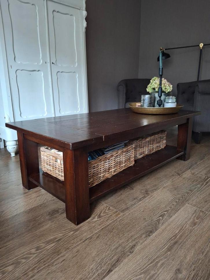 Koloniale salontafel met opbergruimte, Huis en Inrichting, Tafels | Salontafels, Gebruikt, Minder dan 50 cm, 100 tot 150 cm, Minder dan 50 cm