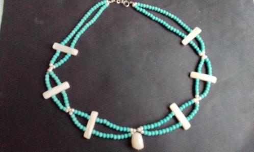 Ketting Tukoois Opaal Parelmoer Parels Zilver, Sieraden, Tassen en Uiterlijk, Kettingen, Nieuw, Steen of Mineraal, Overige kleuren