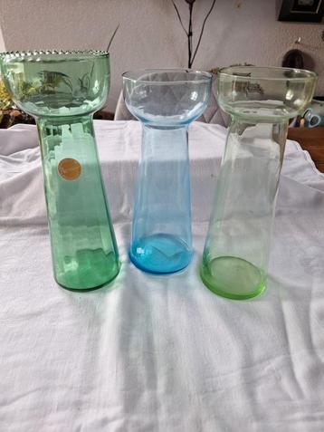 glas, 3 mooie gave hyacinten vazen.oa. copier,Anna groen. beschikbaar voor biedingen