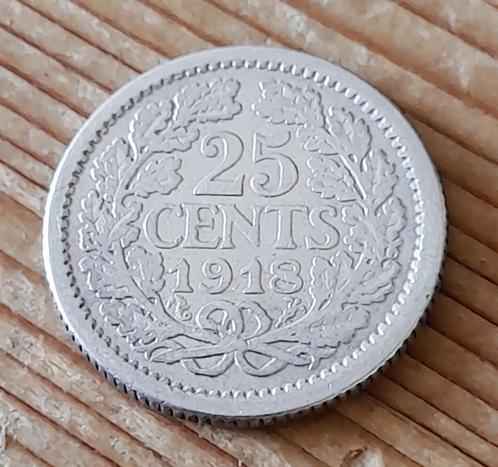 Nederland 25 cent 1918 (lot 1), Postzegels en Munten, Munten | Nederland, Losse munt, 25 cent, Koningin Wilhelmina, Zilver, Ophalen of Verzenden