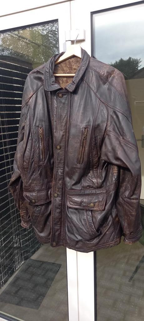 Bruine leren jas, maat 60, Kleding | Heren, Jassen | Zomer, Zo goed als nieuw, Overige maten, Bruin, Ophalen of Verzenden