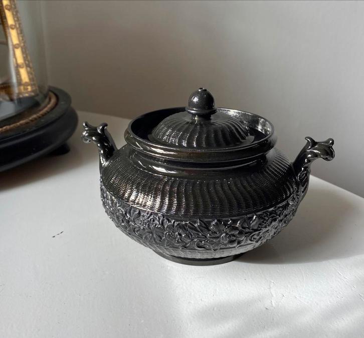 Suikerpotje antiek rouwservies Hackwood Engeland, Antiek en Kunst, Antiek | Servies los, Ophalen of Verzenden