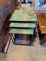 Set van 3 bijzettafels groen marmer, nieuw en ongebruikt, Overige materialen, Minder dan 55 cm, Marmer hoogglans, Nieuw
