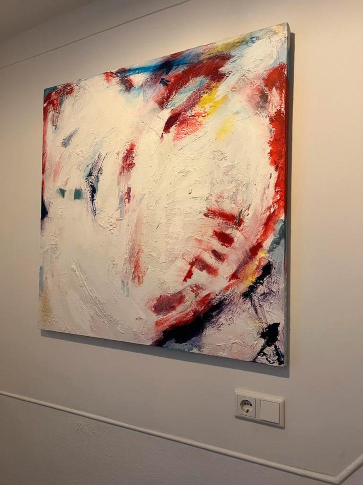 Abstract Schilderij - Kleurrijk en Dynamisch hart, Antiek en Kunst, Kunst | Schilderijen | Abstract, Ophalen