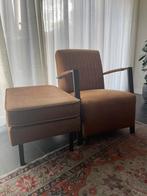 Cognac stoel met hocker, Ophalen, Gebruikt, Stof, 75 tot 100 cm
