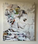 Face 001. Mixed media kunstwerk op linnen doek  90 x 110 cm., Antiek en Kunst, Ophalen