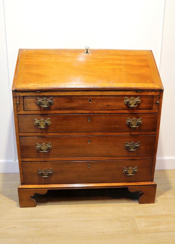 Antieke Engelse secretaire, klepbureau, lederen schrijfblad, Antiek en Kunst, Antiek | Meubels | Tafels, Ophalen of Verzenden