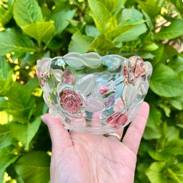 Glazen Walther glas schaaltje met roze roosjes glas  beschikbaar voor biedingen