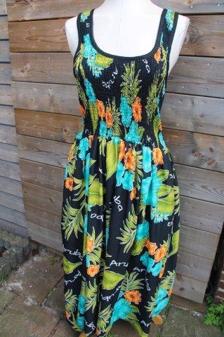 Jurk zwart/ groen/ oranje Rima 1mt (M) Maxi dress Vaste OPR, Kleding | Dames, Jurken, Zo goed als nieuw, Maat 38/40 (M), Zwart