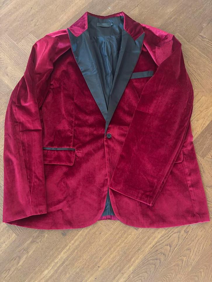 Rode velvet diner jas - Stijlvol!, Kleding | Heren, Kostuums en Colberts, Zo goed als nieuw, Maat 56/58 (XL), Rood, Ophalen of Verzenden