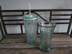 Coca Cola glazen drinkfles met rietje en een glas, Ophalen, Zo goed als nieuw, Gebruiksvoorwerp