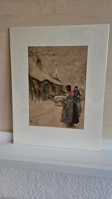 Staphorst oude prent anno 1900 in passe-partout beschikbaar voor biedingen