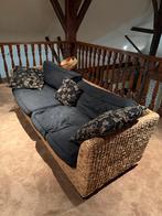 Rieten bankstel met 2 banken en poef, Ophalen, Gebruikt, Rechte bank, 200 tot 250 cm