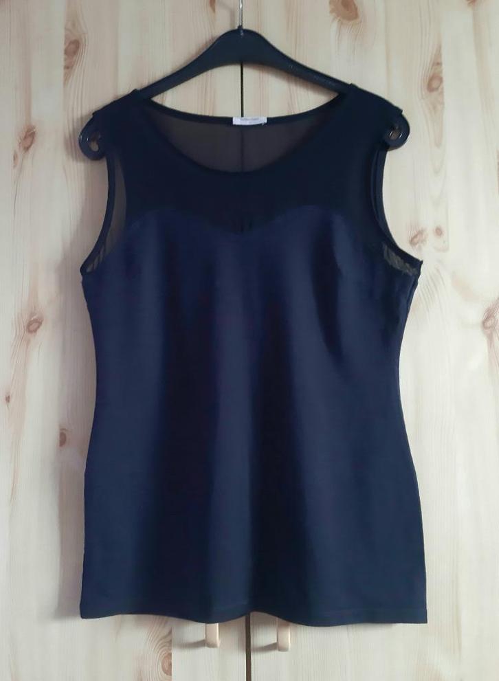 Donkerblauwe top met organza inzet van Sutherland maat L., Kleding | Dames, Tops, Zo goed als nieuw, Maat 42/44 (L), Blauw, Zonder mouw