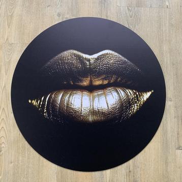 Gouden lippen muurcirkel, forex 60x60cm