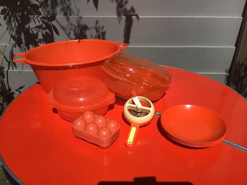 Retro campinggerei, afwasteil, borden schalen, oranje,, Caravans en Kamperen, Camper-accessoires, Gebruikt, Ophalen of Verzenden
