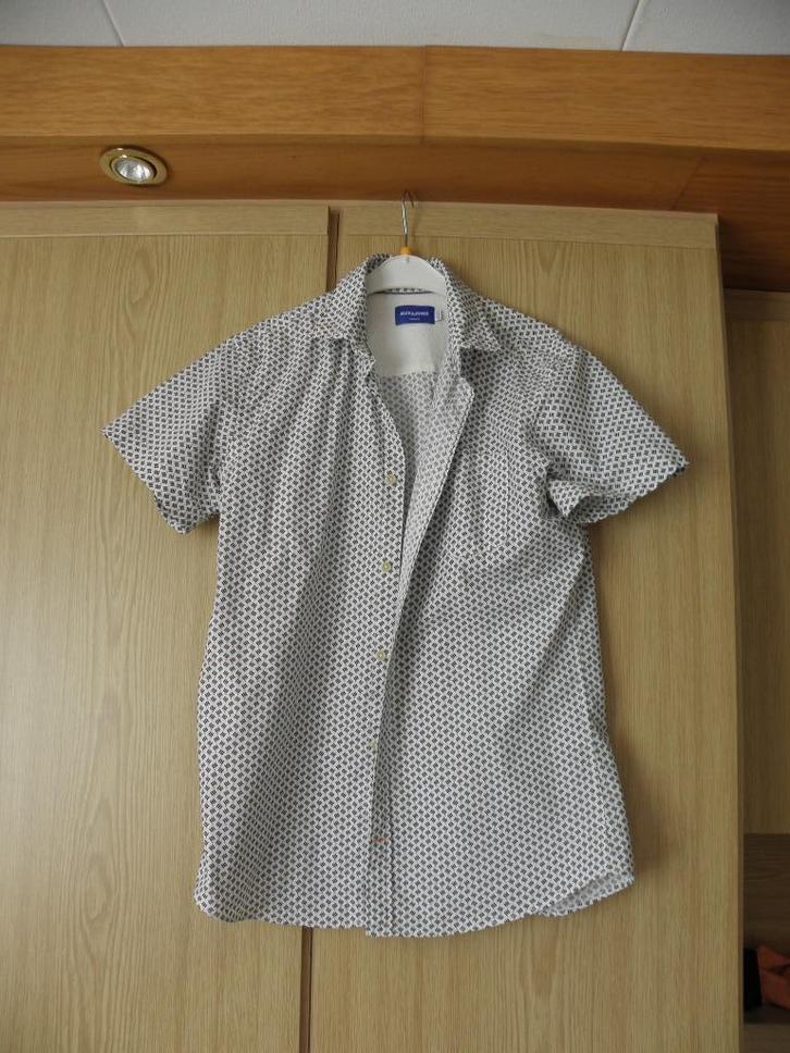 Beige zwart oranje katoen overhemd JACK & JONES L nieuwstaat, Kleding | Heren, Overhemden, Zo goed als nieuw, Halswijdte 41/42 (L)