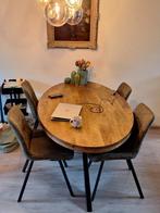 Mangohouten eettafel ovaal + 4 groene stoelen, Ophalen, Gebruikt, 50 tot 100 cm, 150 tot 200 cm