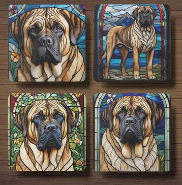 Engelse Mastiff Glas in lood onderzetters met houder beschikbaar voor biedingen
