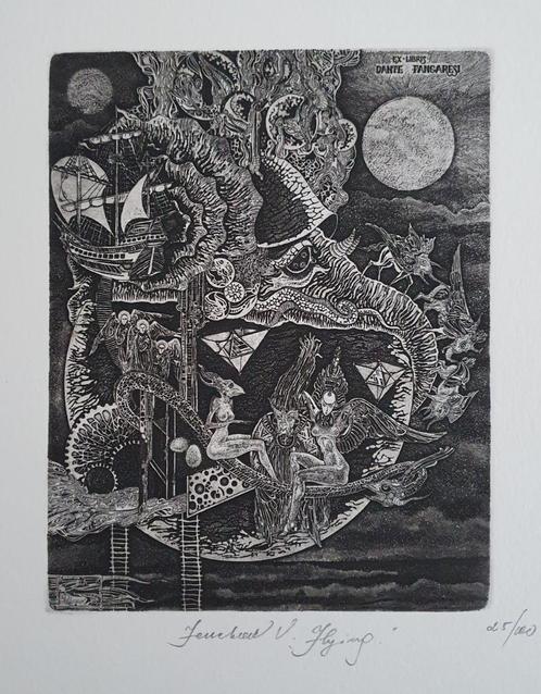 Exlibris / Ex libris V. Fenchak, Flying, Antiek en Kunst, Kunst | Etsen en Gravures, Verzenden