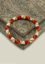 Glaskralen armband - goud, rood en wit - RB133, Overige materialen, Verzenden, Nieuw, Nepalhandwerk.nl