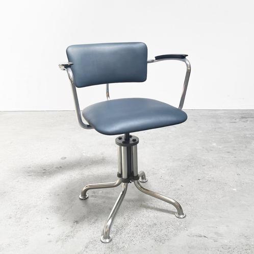 Vintage Gispen bureaustoelen, info en prijs in omschrijving., Huis en Inrichting, Stoelen, Gebruikt, Twee, Leer, Metaal, Blauw