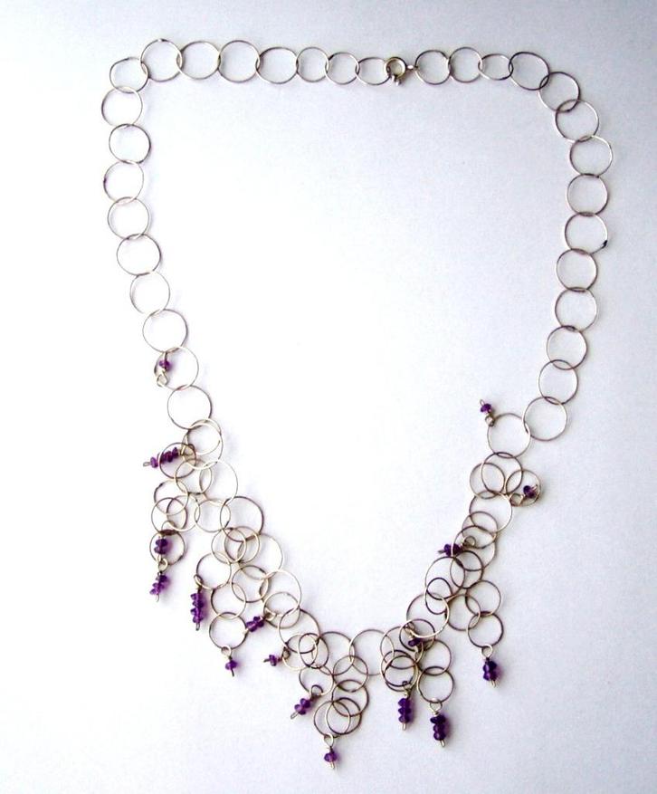 Prachtige 925 Zilveren ketting collier met echte Amethist, Sieraden, Tassen en Uiterlijk, Kettingen, Zo goed als nieuw, Zilver