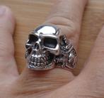 zilveren biker skull ring [134], Sieraden, Tassen en Uiterlijk, Ringen, 18 tot 19, Verzenden, Zo goed als nieuw, Dame