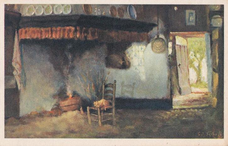 brabants binnenhuisje -naar g j  sijthoff schilder, Verzamelen, Ansichtkaarten | Nederland, Noord-Brabant, Voor 1920, Ophalen of Verzenden