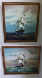 2x Antiek Nautisch Schilderij - Maritieme Boot Schilderijen, Schilderij, Zo goed als nieuw, 50 tot 75 cm, 50 tot 75 cm