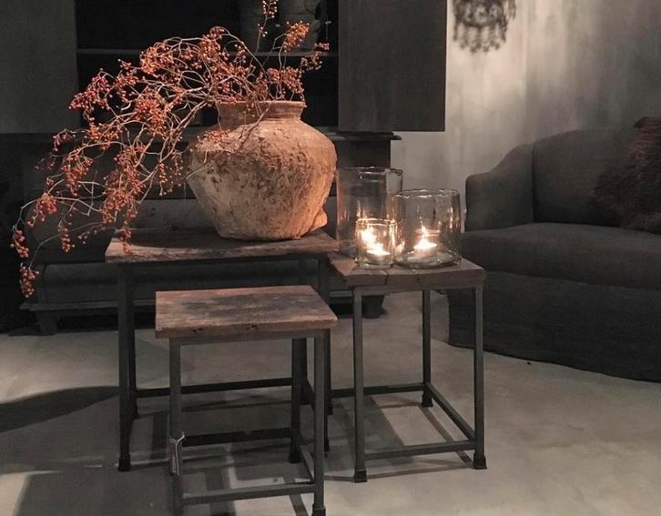 Hoffz Salontafel Bijzettafel Set van 3 - Oud Hout, Huis en Inrichting, Tafels | Bijzettafels, Gebruikt, Vierkant, Ophalen