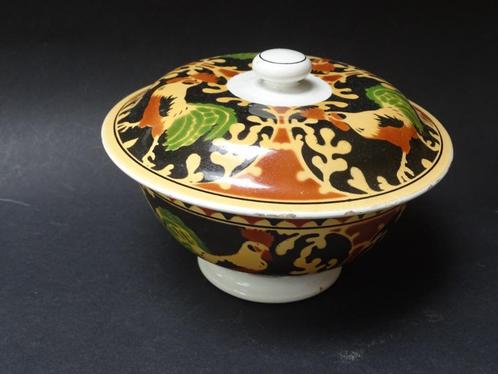 Soc.Ceramique kom met deksel decor haan, Antiek en Kunst, Antiek | Servies los, Ophalen of Verzenden