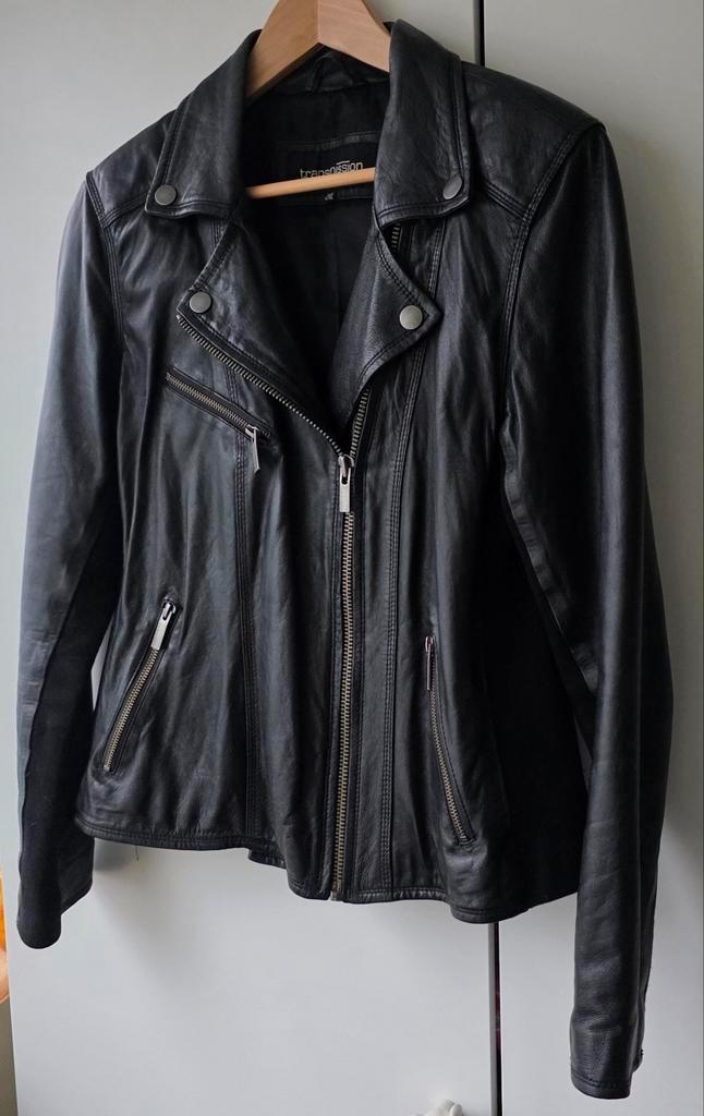 Transmission leren jack, Kleding | Dames, Jassen | Winter, Zo goed als nieuw, Maat 46/48 (XL) of groter, Zwart, Ophalen of Verzenden