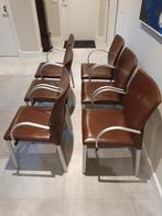 Leolux eetkamerstoelen bruin leer 6 stoelen, Huis en Inrichting, Stoelen, Ophalen, Gebruikt, Bruin, Leer