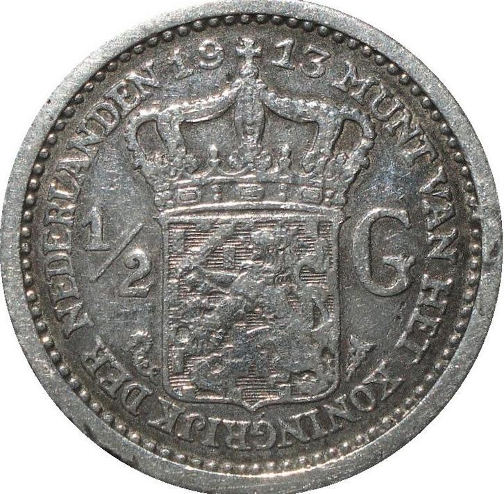 Nederland 0,5 gulden 1913 (zilver), Postzegels en Munten, Munten | Nederland, Losse munt, ½ gulden, Koningin Wilhelmina, Zilver