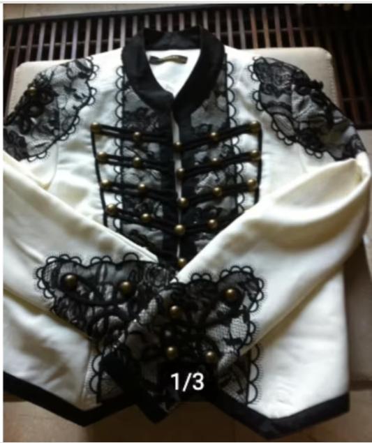 Carnavals dames jasje Super asi mt 40 roomwit/zwart, Maat 38/40 (M), Carnaval, Ophalen of Verzenden, Zo goed als nieuw