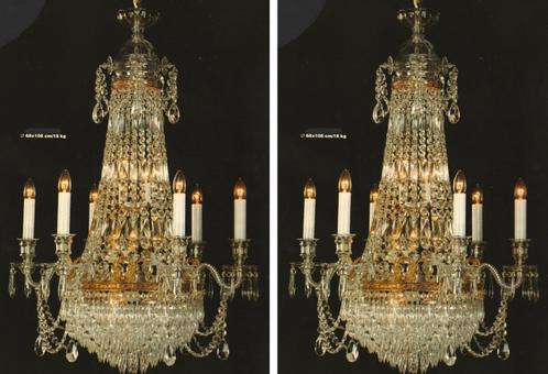 Set van 2 identieke 14-lichts Boheems kristallen kroonluchte, Antiek en Kunst, Antiek | Lampen, Ophalen