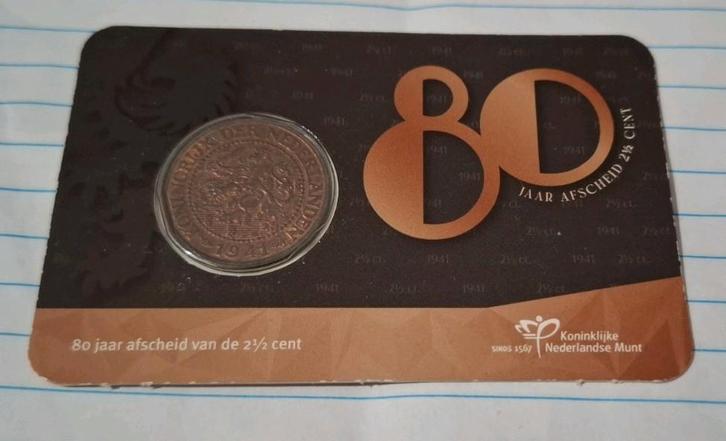 Coincard 80 jaar afscheid van 2,5 cent 1941, Postzegels en Munten, Munten | Nederland, Losse munt, Koningin Wilhelmina, Ophalen of Verzenden