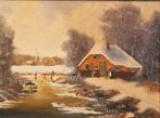 Olieverf schilderij – Winterlandschap – Gesigneerd J. SAS, Antiek en Kunst, Ophalen of Verzenden