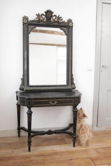 Antiek 19e eeuwse Spiegel met Griffioenen en Wandtafel