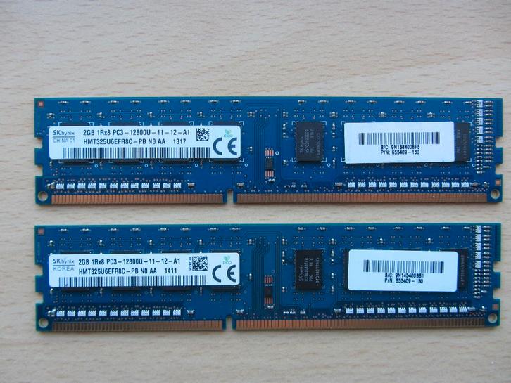 2x Hynix 2GB PC3-12800 DDR3-1600MHz non-ECC Unbuffered CL11, Computers en Software, RAM geheugen, Zo goed als nieuw, Desktop, 2 GB