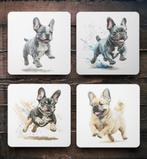 Franse Bulldog rennende puppy’s onderzetters met houder, Ophalen of Verzenden, Nieuw, Glas of Kopje